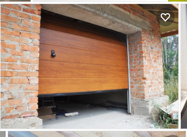 Wooden Garage Door with old brick wall